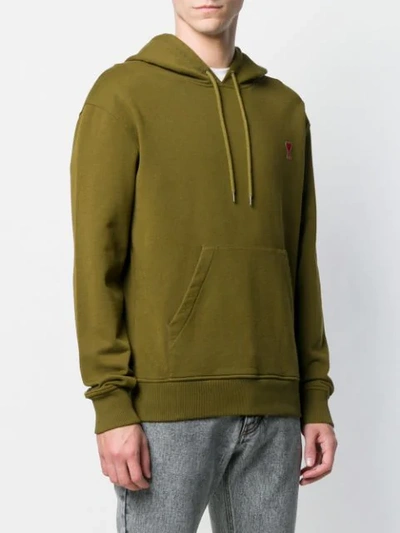 Shop Ami Alexandre Mattiussi Hoodie With Red Heart Patch In Green