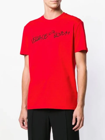 Shop Versace 'with Love' Print T In Red