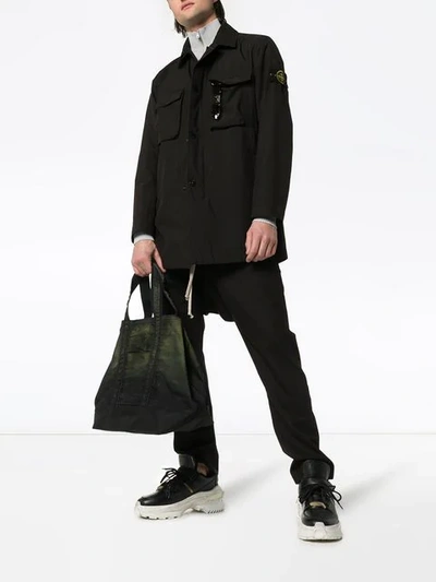 Shop Stone Island Single Breasted Front Pocket Trench Coat In Black