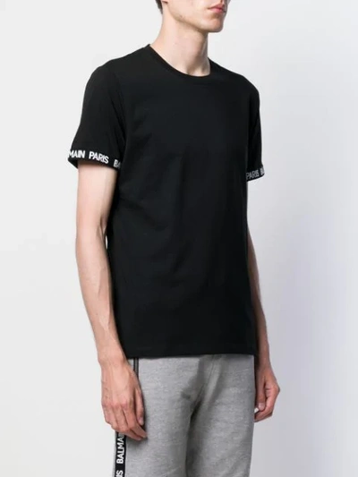 Shop Balmain Logo Sleeve T-shirt In Black