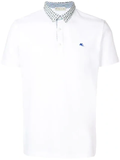 Shop Etro Printed Collar Polo Shirt In White
