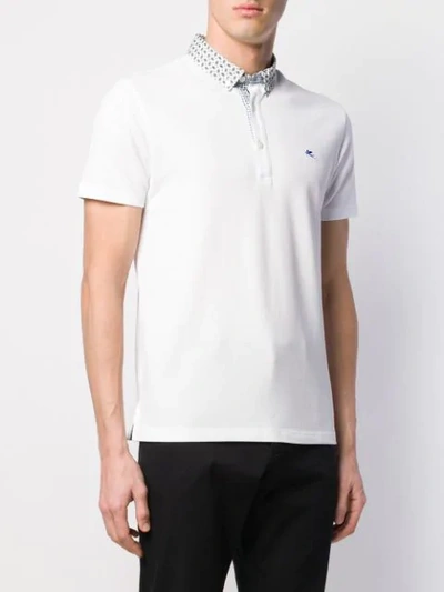Shop Etro Printed Collar Polo Shirt In White
