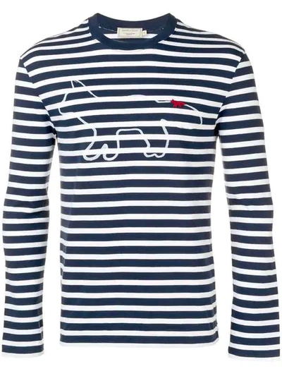 Shop Maison Kitsuné Striped Longsleeved T In Blue