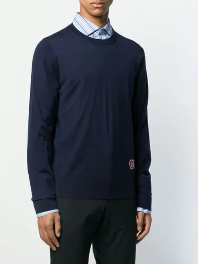 Shop Gucci Wool Logo Jumper In 4440 Blue