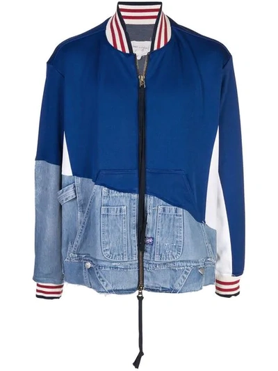 Shop Greg Lauren Split Denim Bomber Jacket In Blue