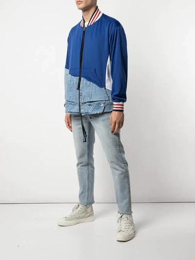 Shop Greg Lauren Split Denim Bomber Jacket In Blue