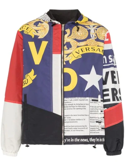 Shop Versace Multi Print Zip-up Hooded Jacket In A77p Multicoloured