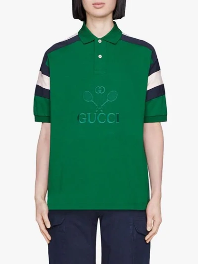 Shop Gucci Tennis Oversized Polo Shirt In Green