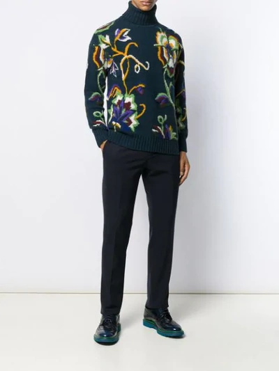 Shop Etro Intarsien-pullover Mit Blumenmuster In Blue