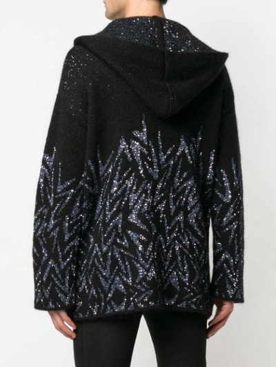 Shop Saint Laurent Boomerang Knit Hoodie In 1470 -noir/bleu Argent