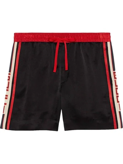 Shop Gucci Acetate Shorts With  Stripe In Black