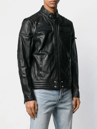 Shop Diesel Removable Sleeve Biker Jacket In Black