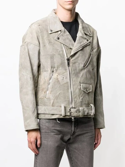 Shop Readymade Distressed Biker Jacket In Neutrals