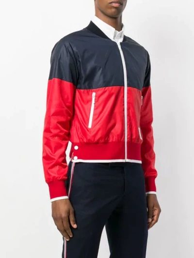 Shop Thom Browne Tipping Stripe Bicolor Ripstop Bomber In Blue