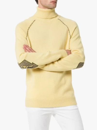 Shop Alanui Cashmere Elbow-patch Jumper In Yellow