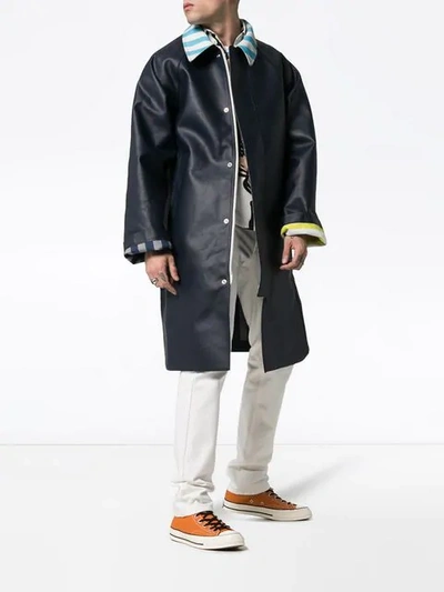 Shop Sunnei Contrast Collar Oversized Trench Coat In Blue