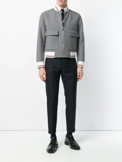 Shop Thom Browne Reversible Rugby Stripe Melton Wool Blouson Bomber - Grey