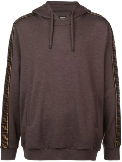 Shop Fendi Ff Side Stripe Hoodie In Brown