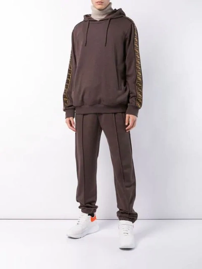 Shop Fendi Ff Side Stripe Hoodie In Brown