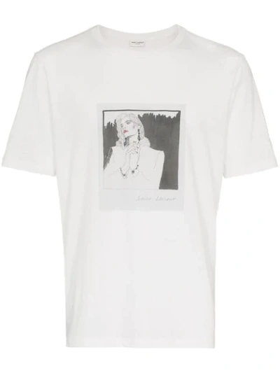 Shop Saint Laurent Logo Lip-print T-shirt In White