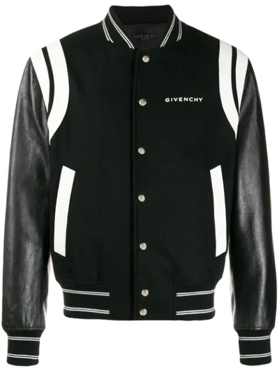 Shop Givenchy Embroidered Logo Bomber Jacket In Black ,white