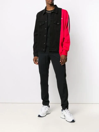 Shop Palm Angels Hybrid Track Denim Jacket In Black ,red