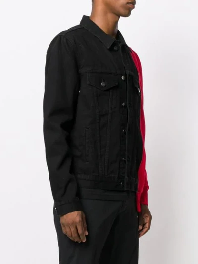 Shop Palm Angels Hybrid Track Denim Jacket In Black ,red