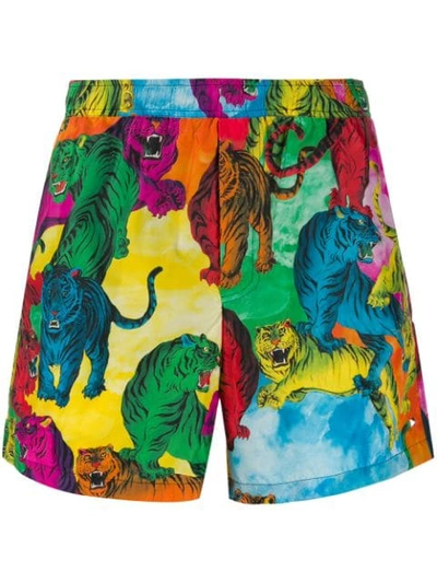 Shop Valentino Tiger Print Swim Shorts In Green