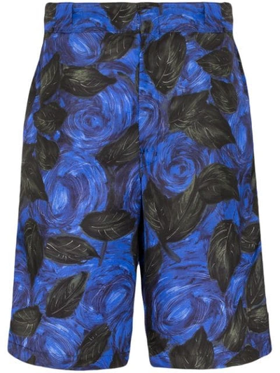 PRADA FLORAL-PRINT KNEE-LENGTH SHORTS - 蓝色