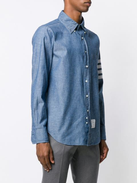 Thom Browne 4-bar Straight Fit Chambray Button-down Shirt In 450 Blue ...