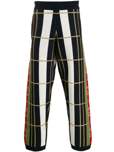 Shop Gucci Checked Knitted Trousers In Blue