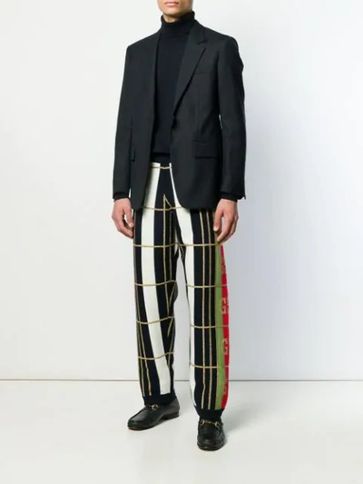Shop Gucci Checked Knitted Trousers In Blue
