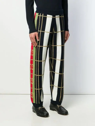 Shop Gucci Checked Knitted Trousers In Blue