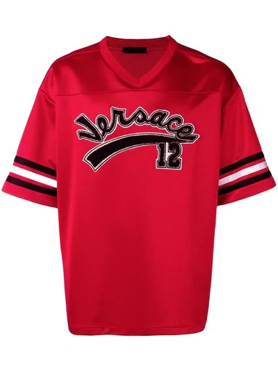 Shop Versace Logo Print Baseball T-shirt - Red