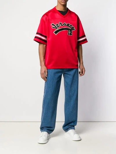 Shop Versace Logo Print Baseball T-shirt - Red