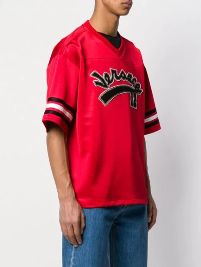 Shop Versace Logo Print Baseball T-shirt - Red