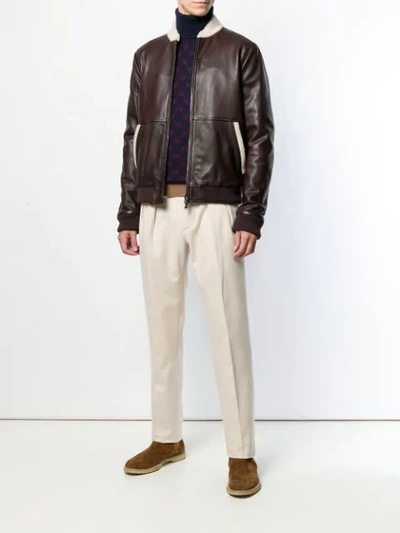 Shop Al Duca D'aosta Short Biker Jacket In Brown