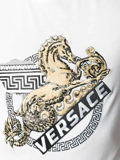 VERSACE EMBROIDERED LOGO T-SHIRT - 白色