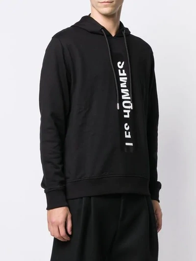 Shop Les Hommes Logo Drawstring Hoodie In Black