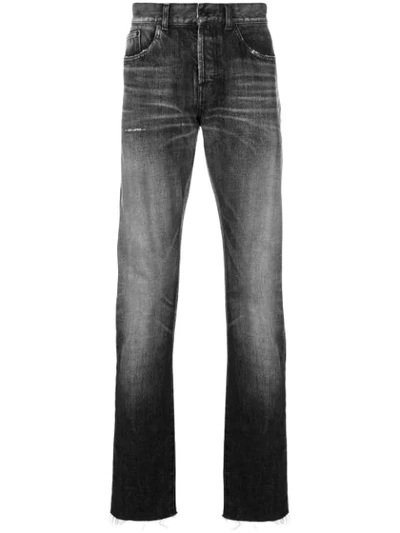 Shop Saint Laurent Faded Straight-leg Jeans In Black