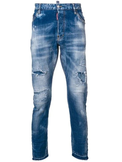 Shop Dsquared2 Bleached Denim Jeans In Blue