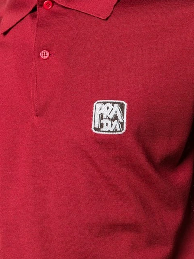 Shop Prada Intarsia Knit Polo Shirt In Red