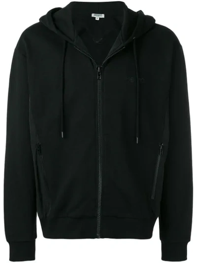 Shop Kenzo Embroidered Logo Zip Hoodie In Black