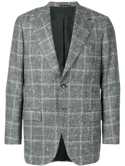 Shop Kiton Check Flecked Blazer Jacket In Grey