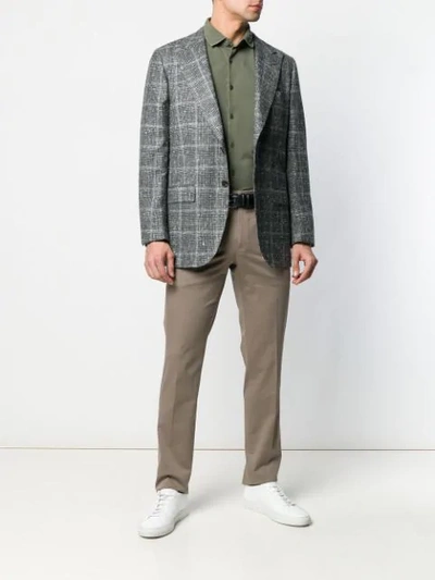 Shop Kiton Check Flecked Blazer Jacket In Grey