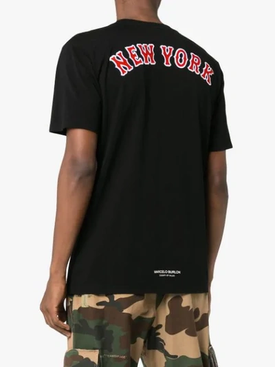 Shop Marcelo Burlon County Of Milan Ny Mets Embroidered Ribbed Neck T-shirt In Black