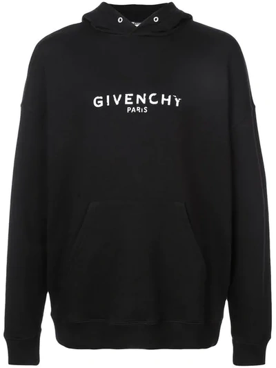 Shop Givenchy Paris Logo Vintage Hoodie In Black