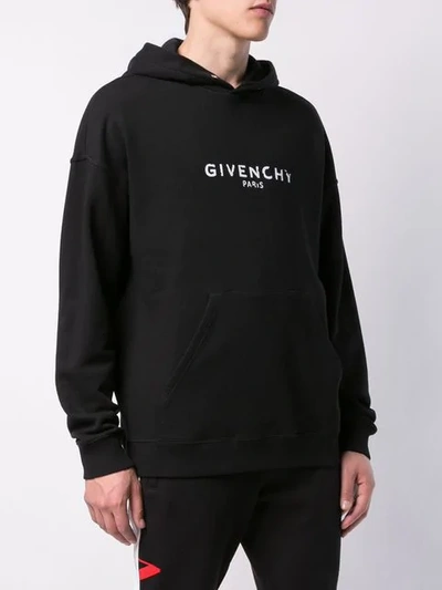 Shop Givenchy Paris Logo Vintage Hoodie In Black