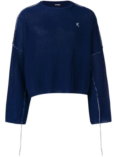 Shop Raf Simons Cropped Ribbed Knit Sweater In Blue