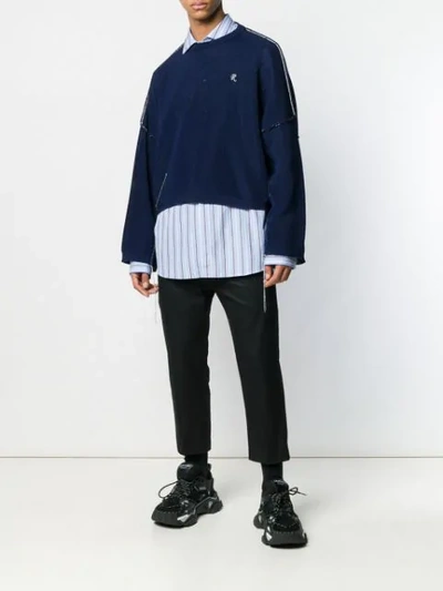 Shop Raf Simons Cropped Ribbed Knit Sweater In Blue